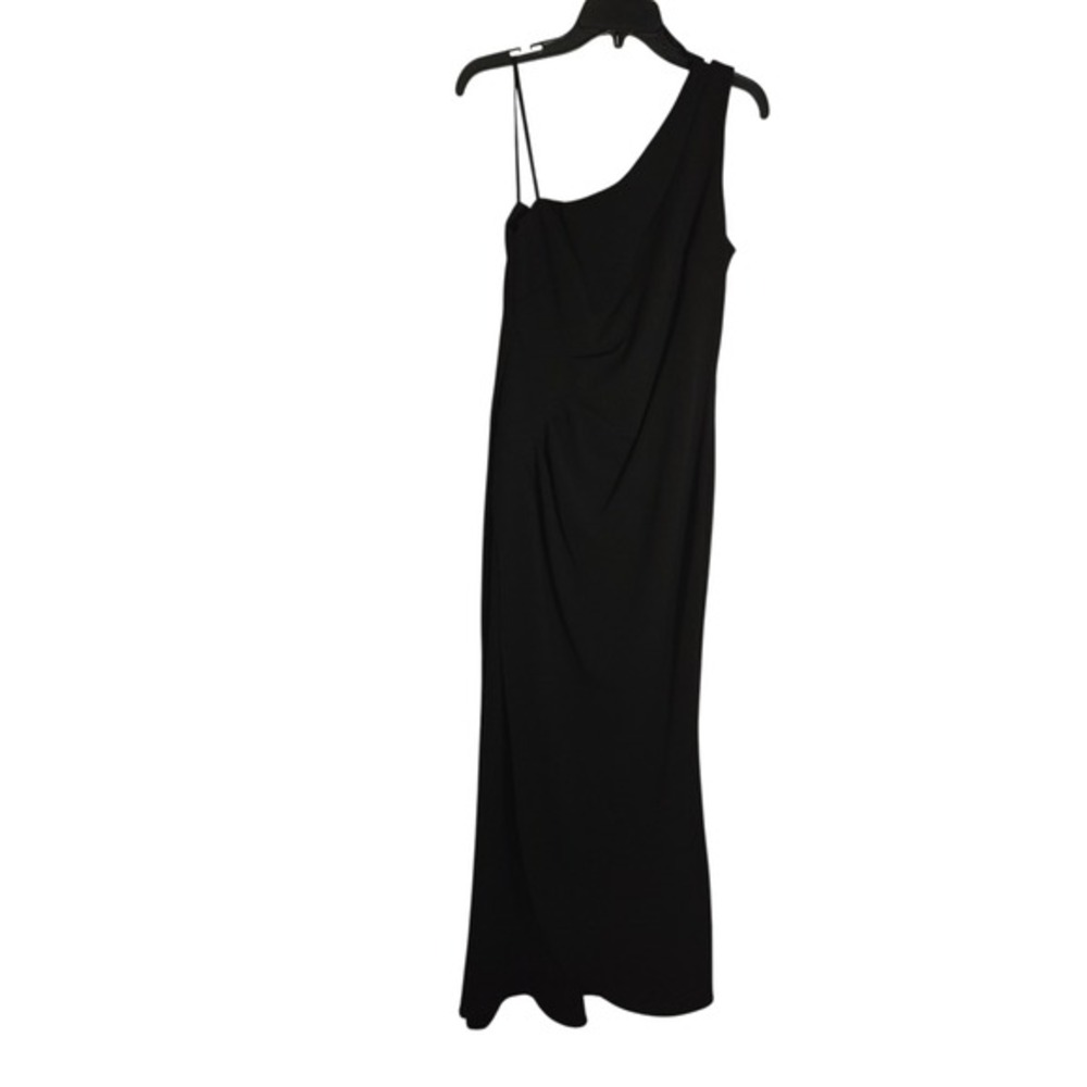 BA Nites Women Black One Shoulder Asymmetrical Ruched Formal Gown Dress Size 10